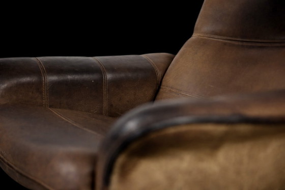 Image 1 of Originele vintage brutalistische DS-50 loungestoel van De Sede, bekleed met buffelleer, jaren 70.