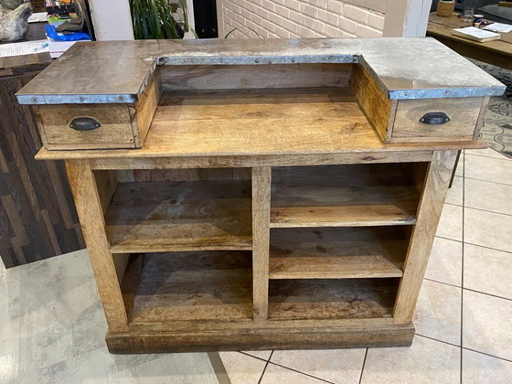 Image 1 of Mobili da bar antichi e autentici, stile vintage, bancone da bistrot, rovere e zinco, anni '50