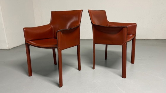 Image 1 of 6 sedie di design italiano Enrico Pellitzoni in pelle color cognac