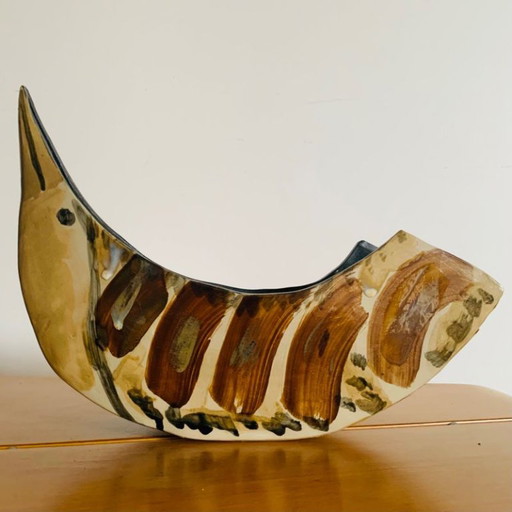 Sculptural bird bowl in enameled ceramic