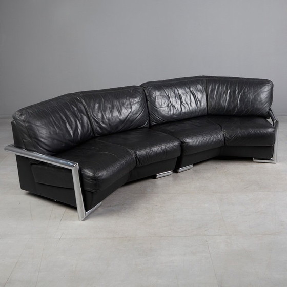Image 1 of Artanova – Modulares Ecksofa „Medea“ (2 Module) – Schwarzes Leder – 1990er Jahre – Schweizer Lounge-Stil