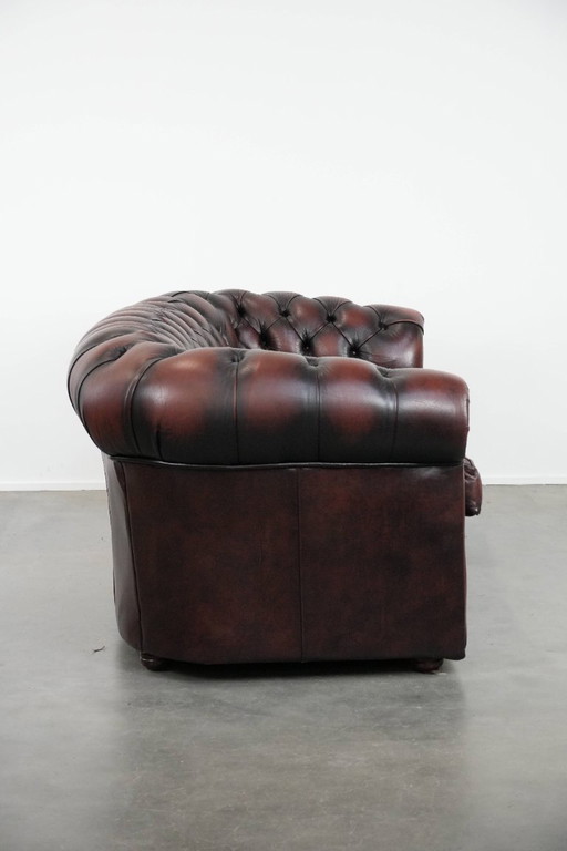 Divano Chesterfield in pelle di mucca in stile inglese con bellissimi colori rosso/marrone