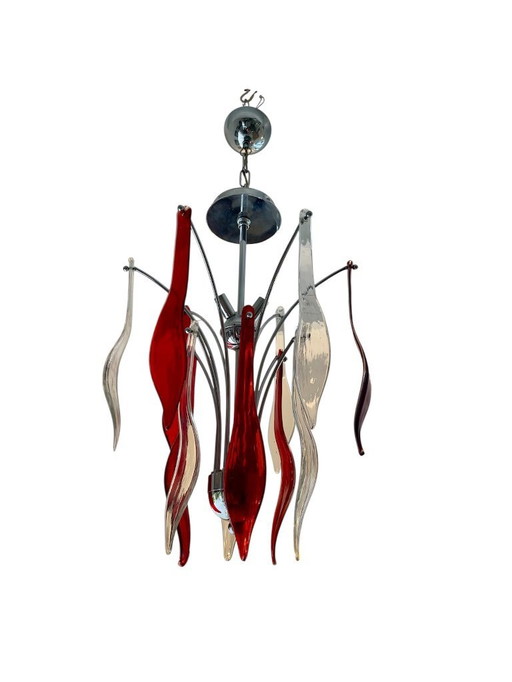 Tweekleurige chromen kroonluchter van murano glas, Italië 1990