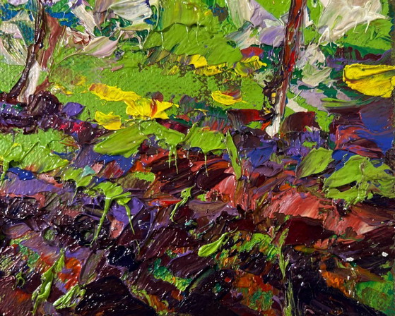 Image 1 of Original Oil Painting Day Village Landscape Spring awakens in light
