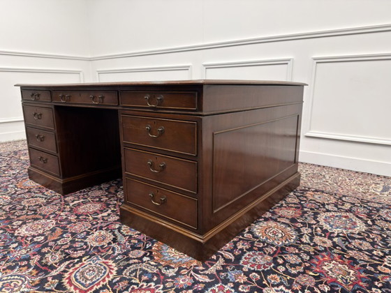 Grande Scrivania Partner Inglese Antica – Scrivanie, Leather, Wood (photo 6 of 22)