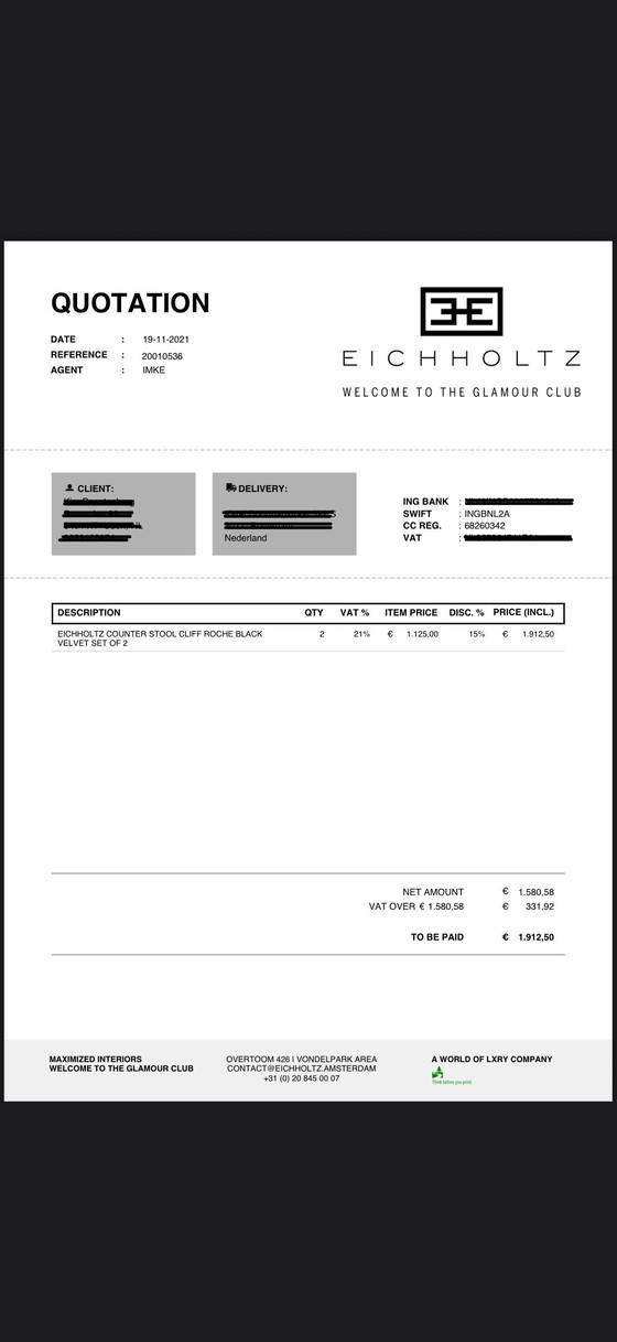 Image 1 of 4 taburetes de bar Eichholtz Cliff Roche de terciopelo negro