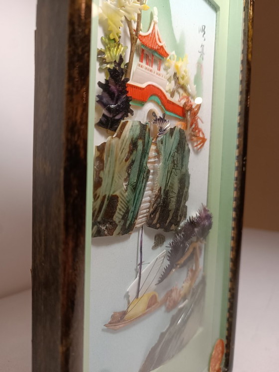 Image 1 of 3D shadow box with carved mother of pearl