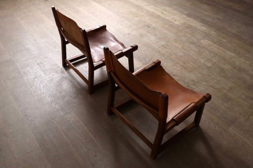 Paire de chaises Riaza en cuir cognac par Paco Muñoz pour la galerie Darro, Espagne, années 1960.