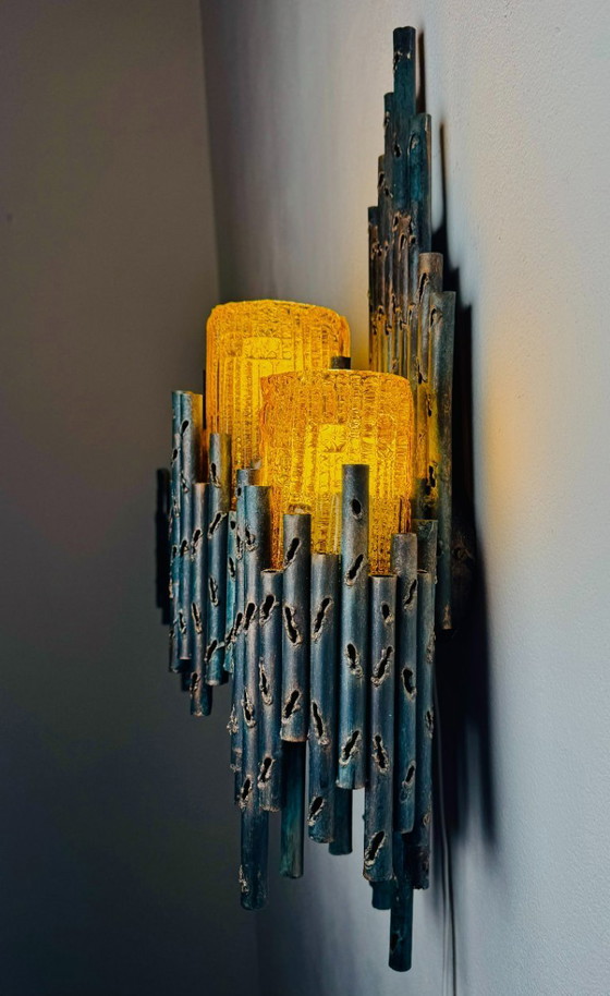 Image 1 of SET OF DOUBLE CHALICE BRUTALIST WALL LAMP BY MARCEL FANTONI, ITALY, 1960s