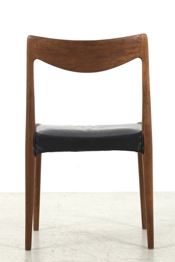 4 Bambi Dining chairs mid-century Teak Gustav Bahus Norway, Wood, Leather, Black (photo 5 of 9)