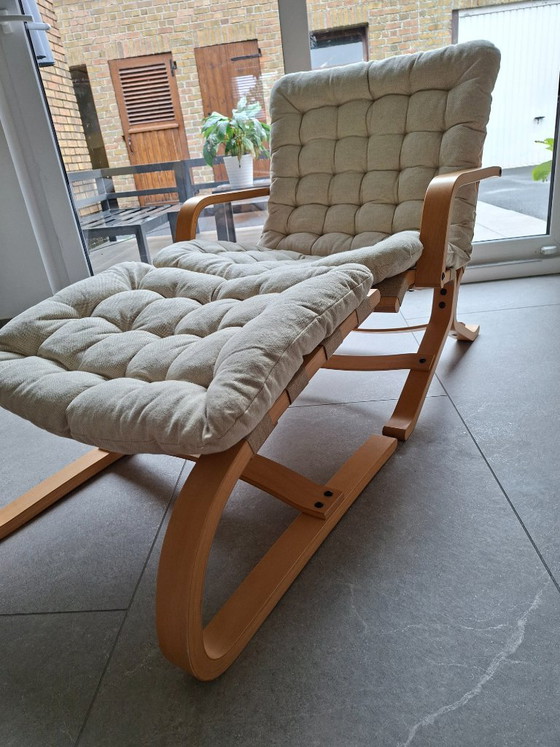 Poltrona lounge scandinava vintage + poggiapiedi anni 60/70 – Divani 2 posti, Textile, Wood (photo 3 of 22)