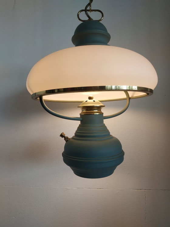 Image 1 of Schitterende Retro/vintage (elektrische)  mushroom 'olielamp' plafondlamp met 2 lichtbronnen 