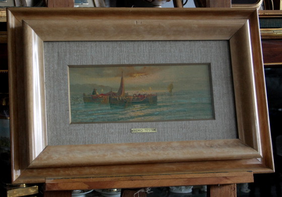 Image 1 of Remo Testa, paire de paysages, marine et campagne, milieu du 20e siècle, Italie