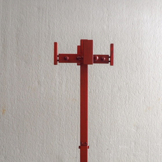 Postmodern Red Stained Pine Wood Coat Hanger – Coat racks (photo 7 of 11)