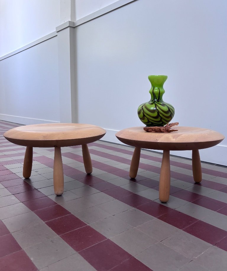 Set - Vintage Postmodern wooden side table/stool 