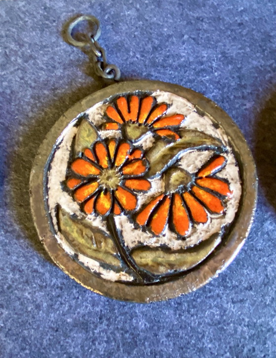 Image 1 of Set di 3 decorazioni murali in ceramica, fiori murali, vintage anni '70 Jan van Erp