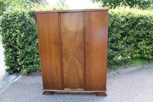 Vintage (50s/60s) 3-door wooden closet, 2/3 hanging and 1/3 laying