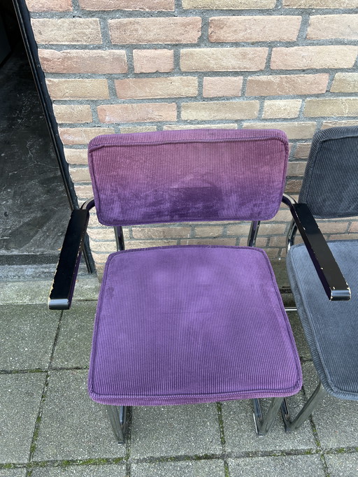 6 Ribbed Fabric Chairs with Chrome Tubular Frame