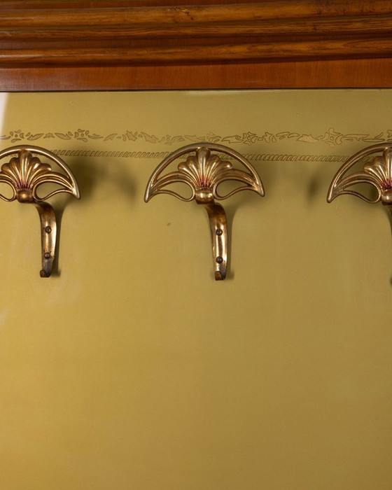 Image 1 of Appendiabiti da parete vintage anni 50 in legno e vetro decorato design Italiano