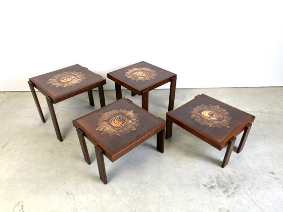 Mid century ceramic nest of tables, 1960s, Side tables, Wood, Brown, Vintage (photo 6 of 12)