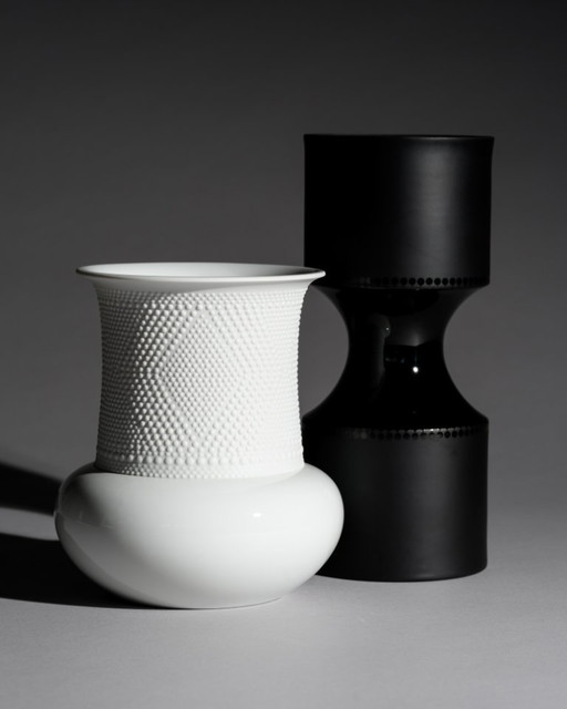 Sculptural Rosenthal Studio-Line Vase Duo Tapio Wirkkala Black & White Porcelain
