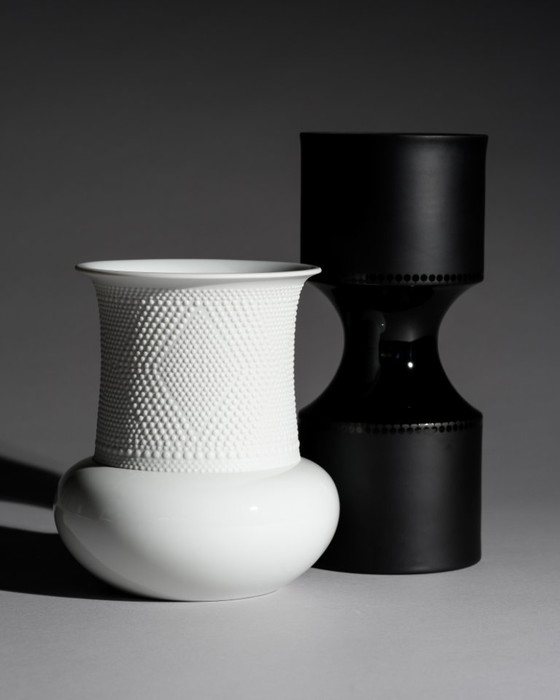 Image 1 of Sculptural Rosenthal Studio-Line Vase Duo Tapio Wirkkala Black & White Porcelain