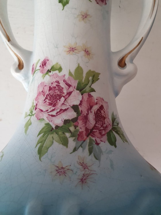 Image 1 of Pair of Art Nouveau vases - Saint-Ghislain (Belgium) - 31 cm