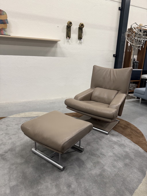 Rolf Benz 6500 Armchair with Hocker Taupe leather