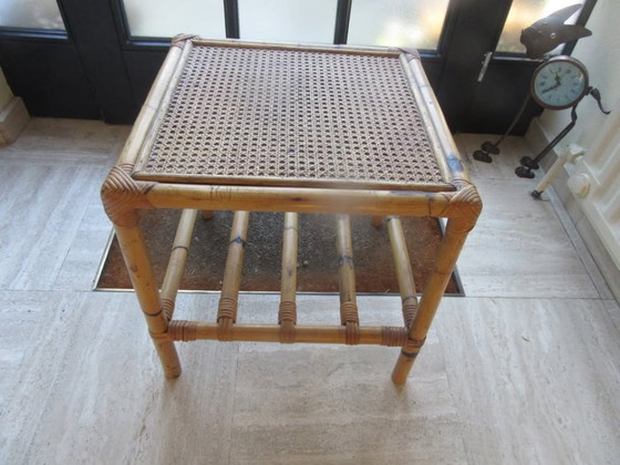 Image 1 of Vintage Rattan and Basket Weave Cube Side Table 45 x 45 x 45 cm - Mid Century Modern