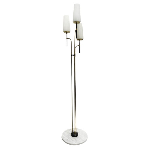 Stilnovo Mid Century Vloerlamp Messing & Opaalglas