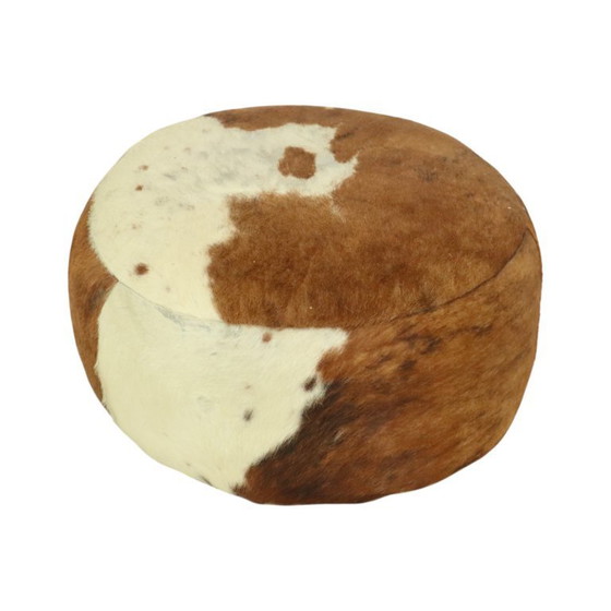 Image 1 of Lage Ronde Poef Koeienhuid Leer