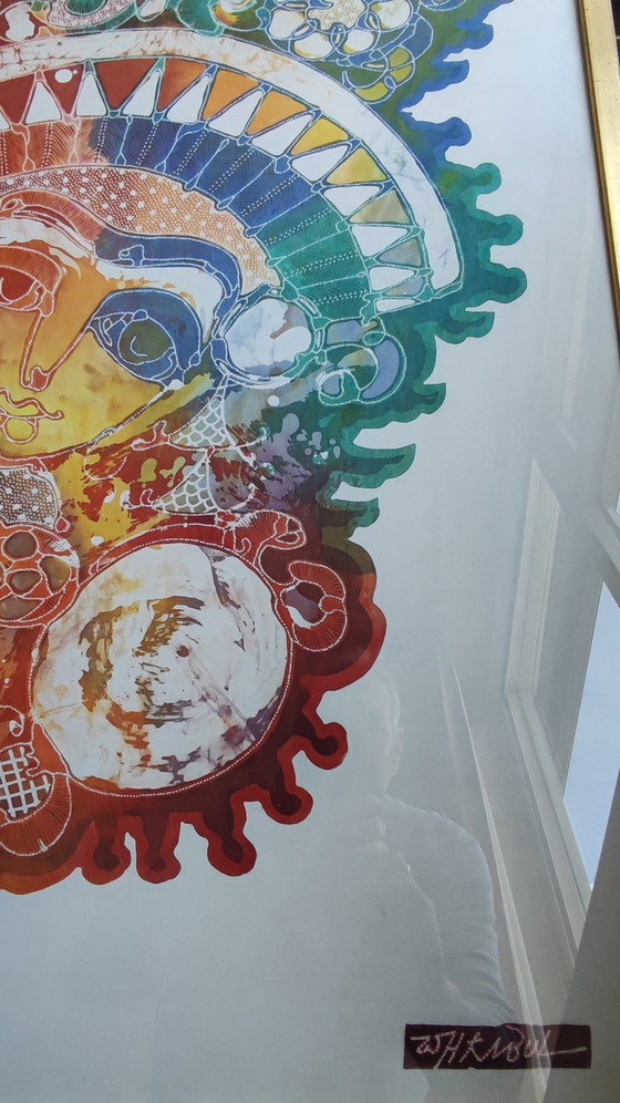 Image 1 of Grande œuvre d'art en batik encadrée