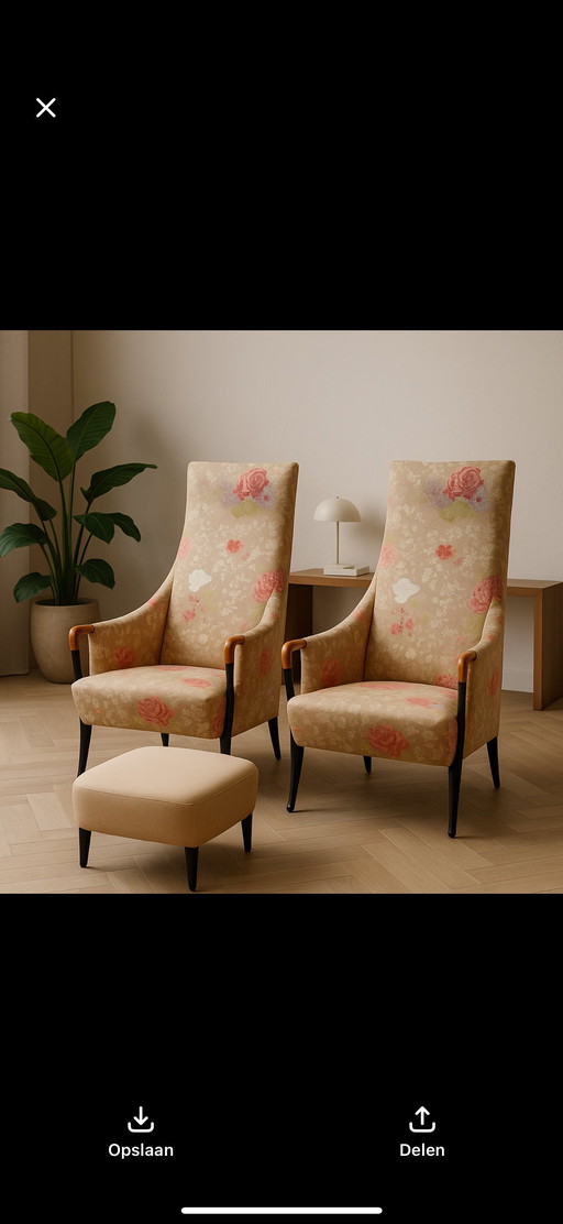 Giorgetti Progetti wingchairs met hokker vintage