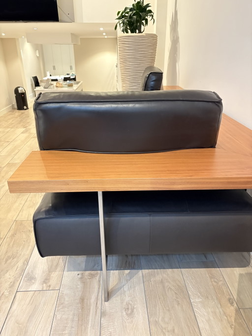 Rolf Benz modulair leren bankstel met houten plateaus en tafels – banken, Calfskin, Leather (photo 2 of 6)