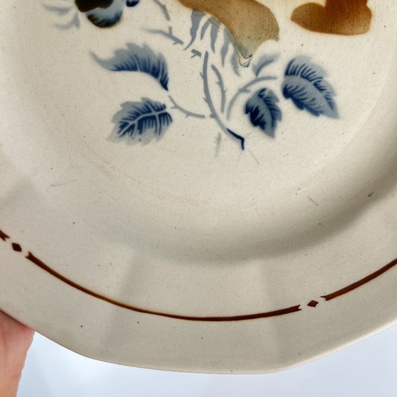 Image 1 of Set de 4 assiettes plates Sarreguemines motif fleur, première moitié du XXe siècle