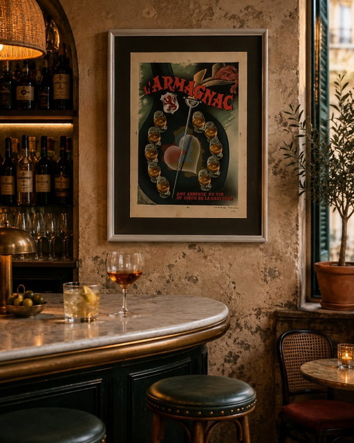 Original French Armagnac Advertising Artwork by Hervé Morvan