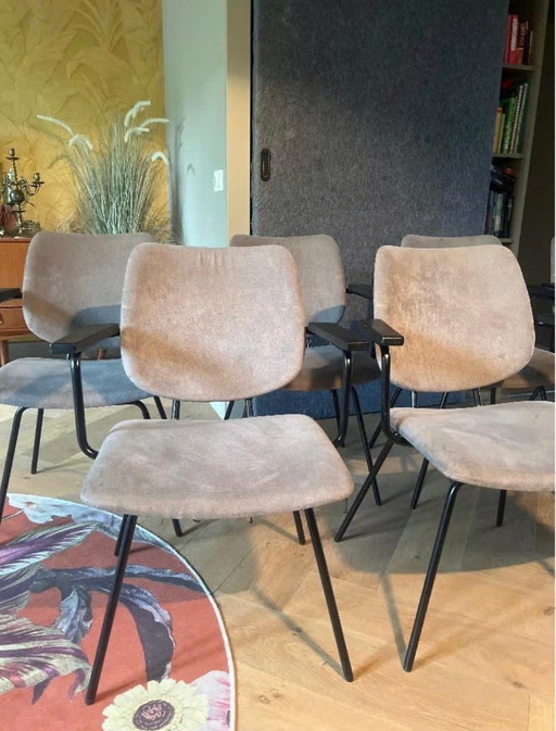 6x Bodilson Fresh Eetkamerstoelen - Grijze Velours/Stof