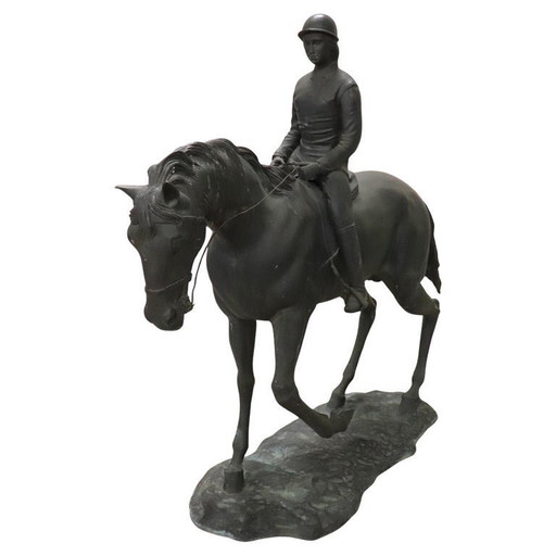 Bronze Sculpture Signed, Horse and Jockey, Height 103 cm