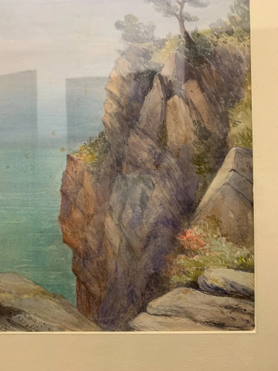 Pintura de acuarela de paisaje marino del siglo XIX, Pinturas y dibujos (foto 3 de 6)