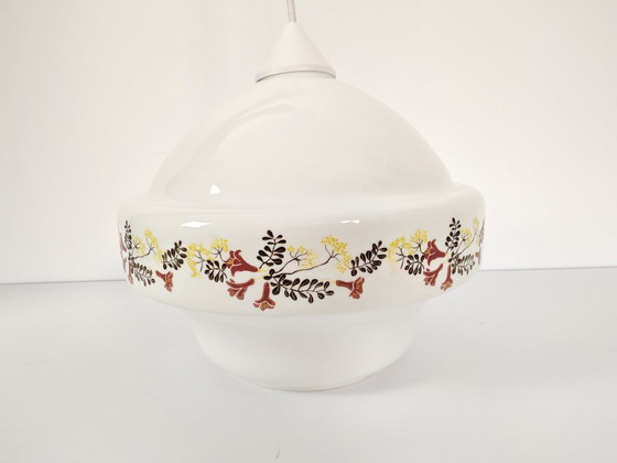 Image 1 of Lampada a sospensione in vetro vintage floreale / Luce a sospensione retrò / Stile metà secolo