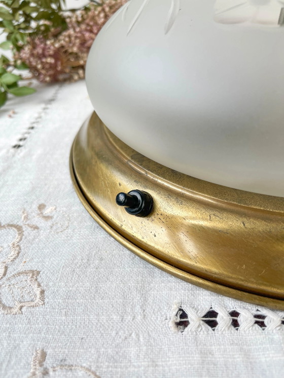 Lampada da Tavolo Vintage con Globo in Vetro Tagliato Antico – Illuminazione, Metal, Textile (photo 9 of 11)