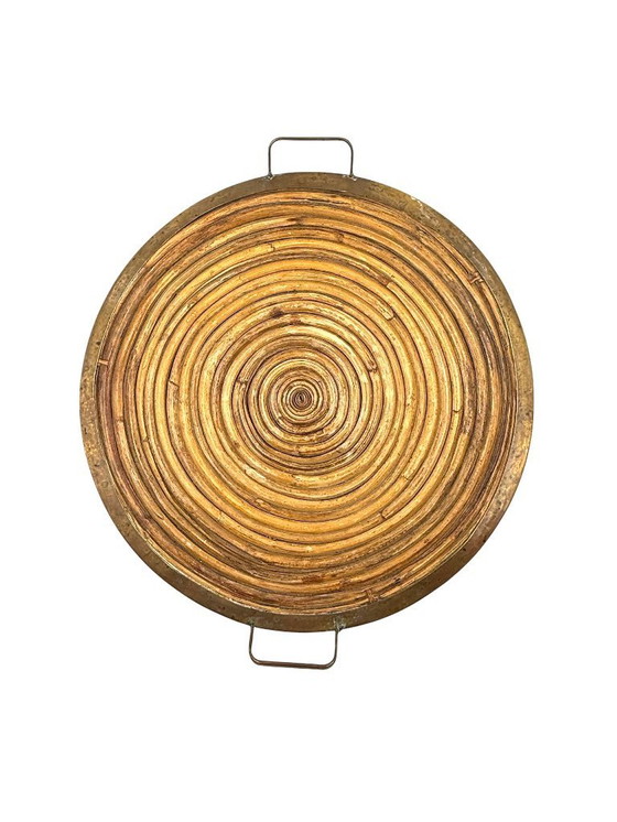 Image 1 of Vassoio Hollywood Regency in ottone e vimini, Italia 1970 ca.