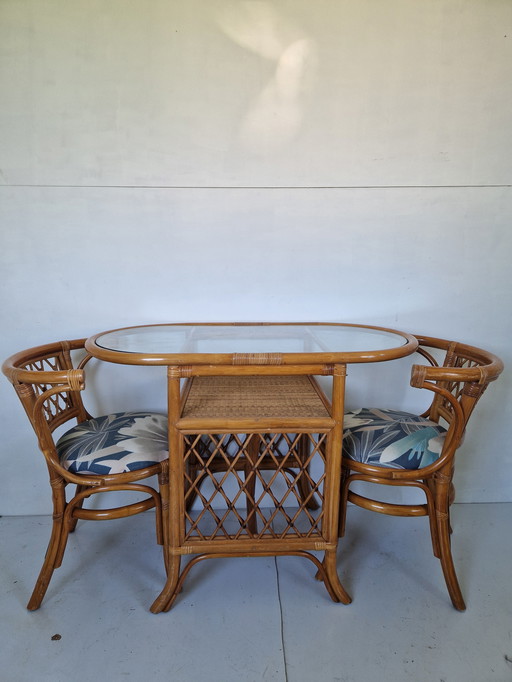 Vintage Rattan & Bamboo Bistro Set