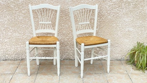 Paire de CHAISES Paillées BLANCHES Vintage