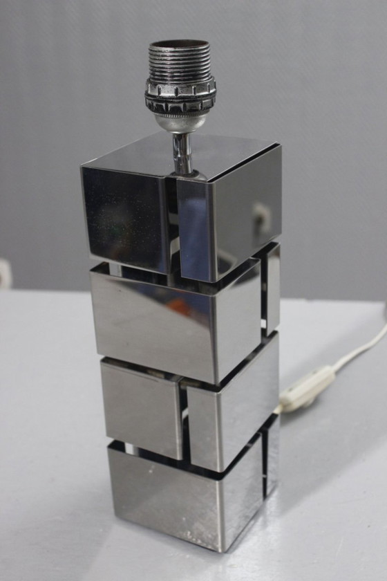 Image 1 of Curtis Jere - Vintage lampvoet met "gebouw"-design, verchroomd staal, jaren 70