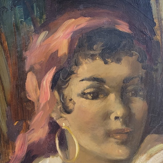 Image 1 of Óleo sobre tabla “Gitana”, 40’s - Francia 