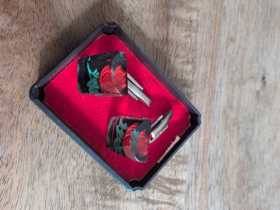 Cufflinks with Rose in Epoxy – Decorative Objects, Metal, Plastic (photo 2 of 5)