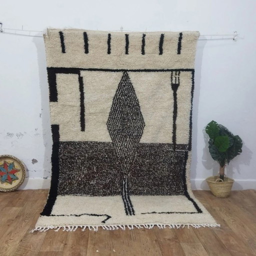 Black & Cream Azilal Rug – Geometric Patterns / Azilal Rug Black and Cream – Geometric Patterns (236×156 cm)