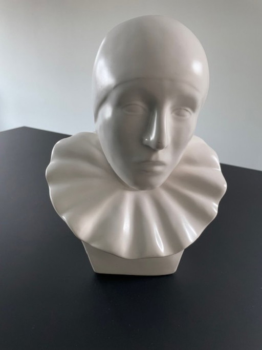 Buste de Pierrot vintage en céramique mate