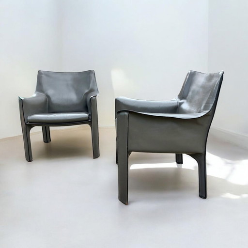 Set 2x Mario Bellini Cab Lounge Chair Fauteuil Model 414 Cassina